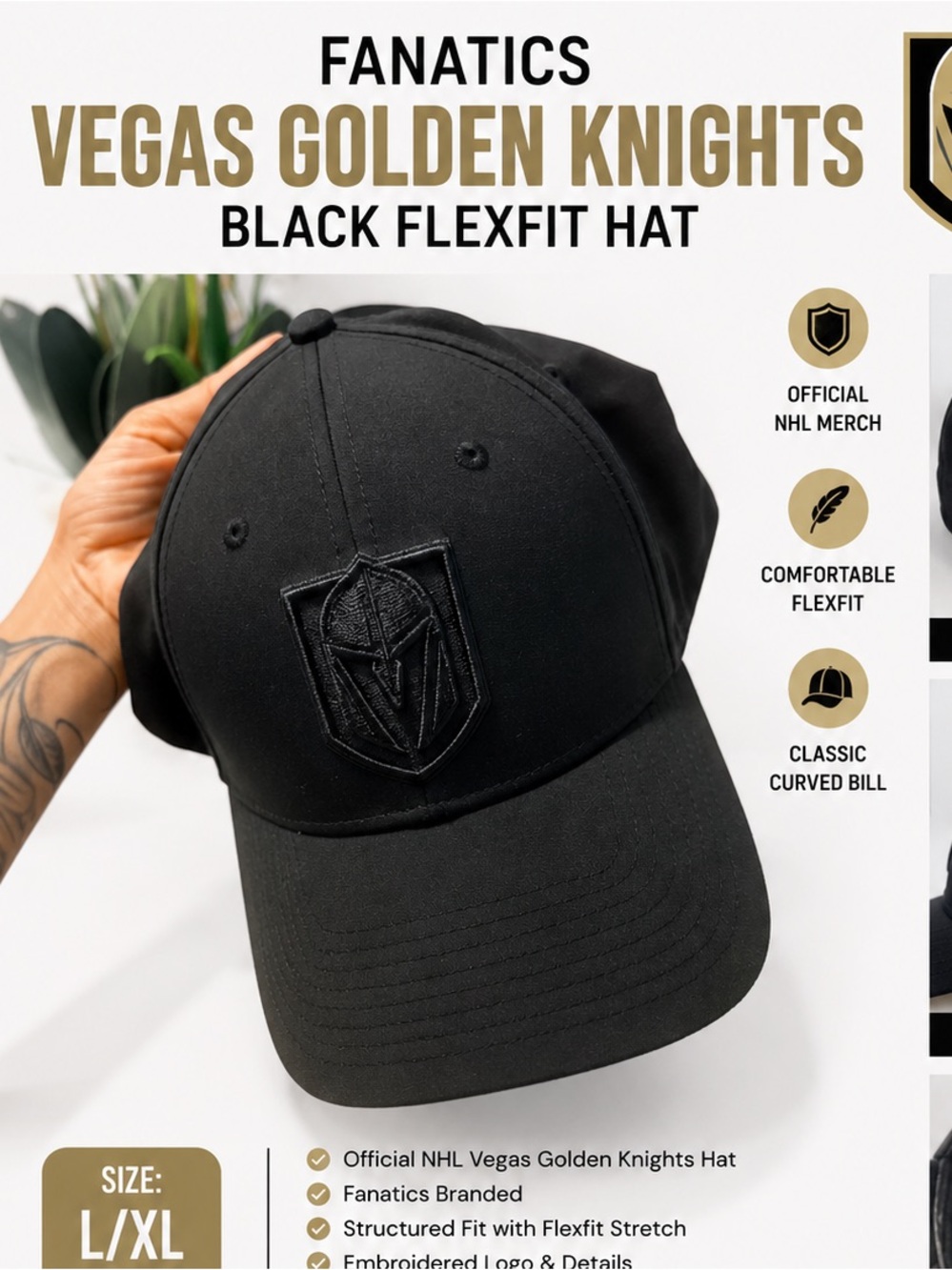 Fanatics Black Vegas Golden Knights Embroidered Cap